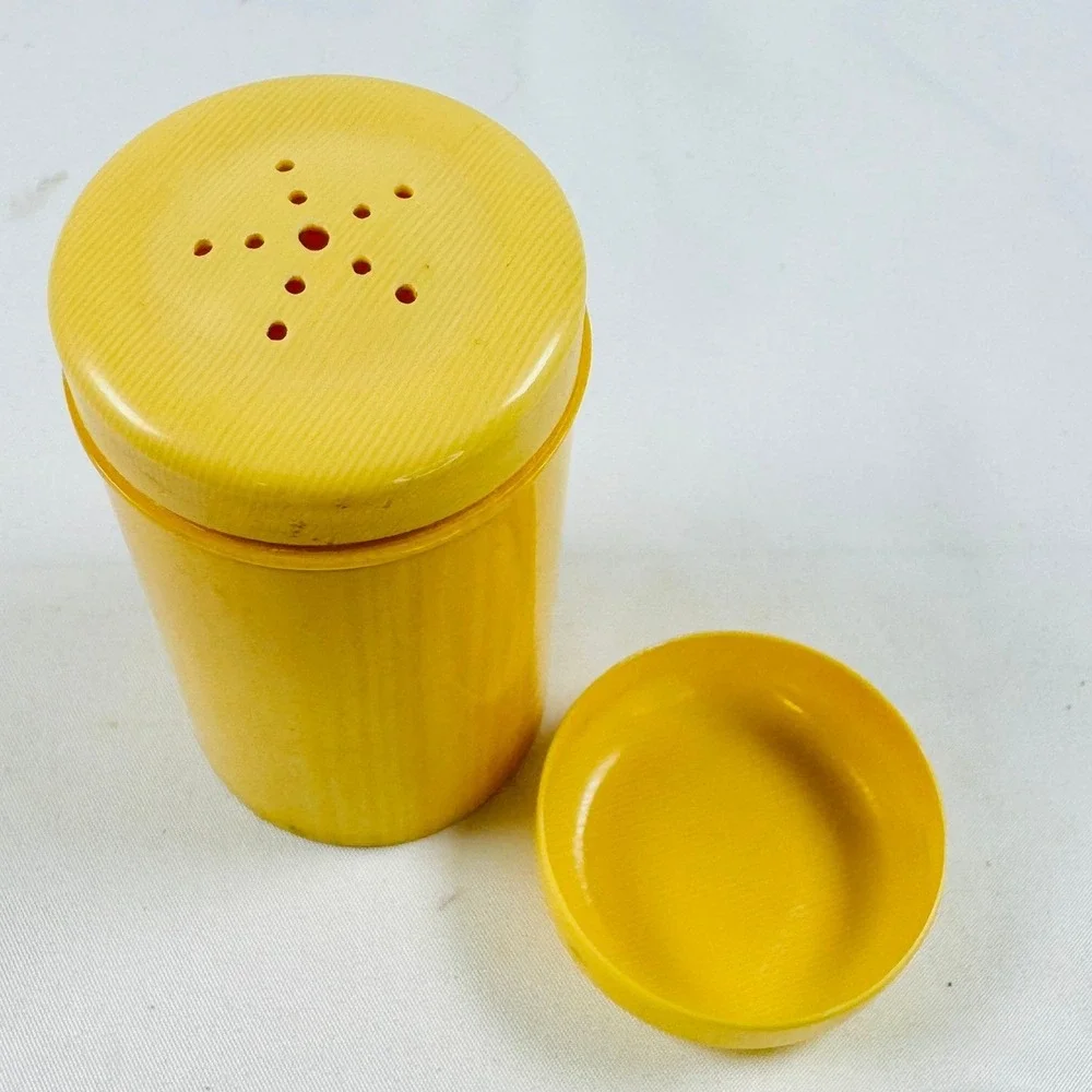 Rare Vintage DuPont Ivory Pyralin Celluloid Talcum Powder Shaker Yellow Art Deco